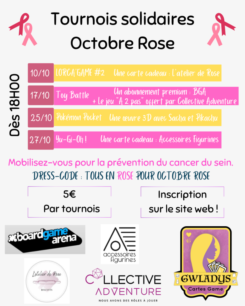 Tournois Solidaire - Octobre Rose - Inscription : 5 € par tournoi