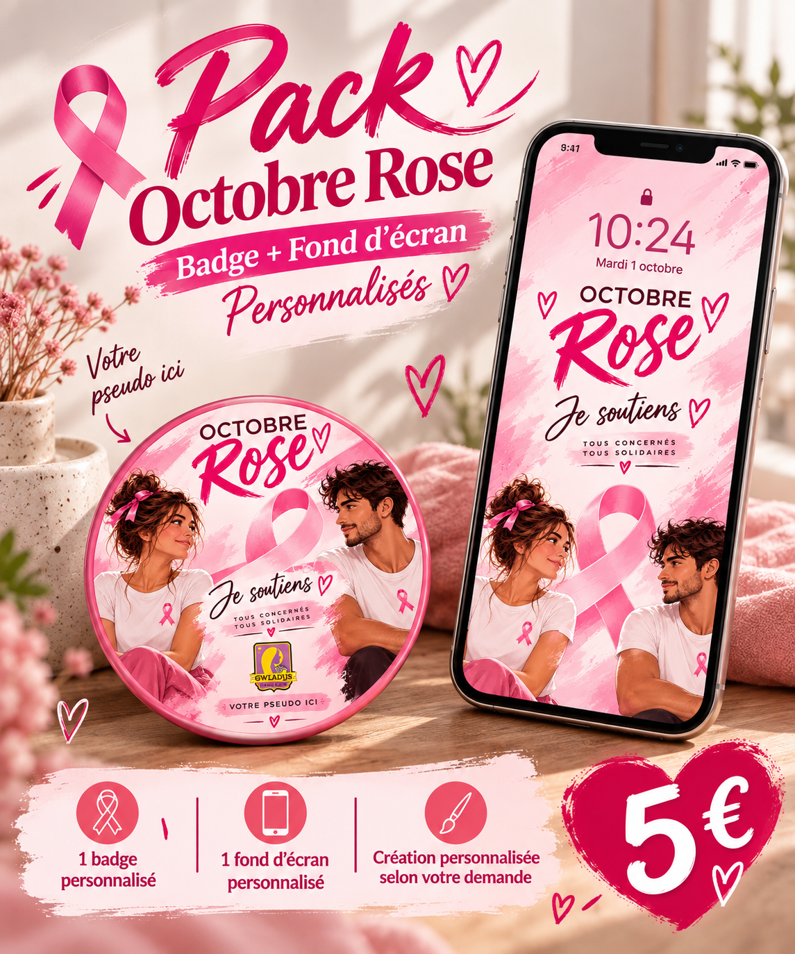 Badge + fond d'écran octobre rose